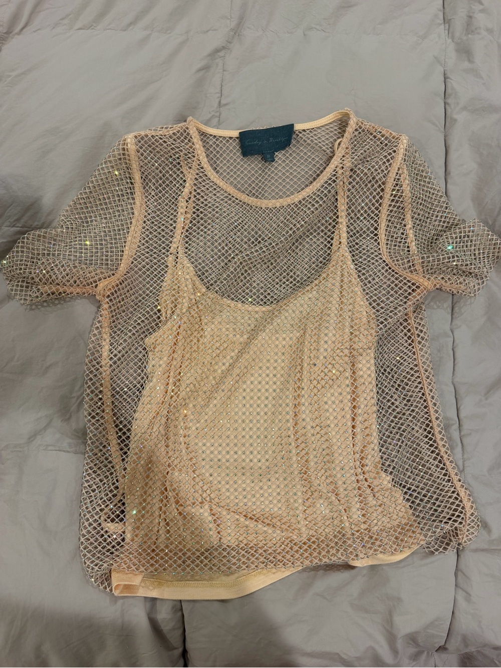 Nude Mesh Sparkle Tank Top Set